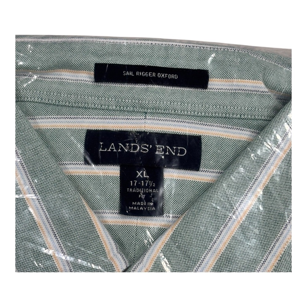Lands End Sail Rigger Oxford Shirt Striped Long Sleeve Traditional Fit Mens‎ XL